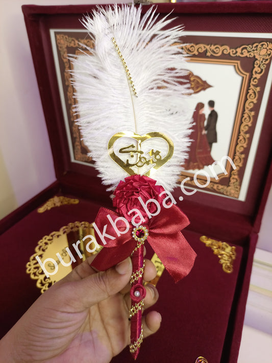 Nikkah booklet Premium Quality Golden Acrylic Sheet (Maroon Velvet Fabric)