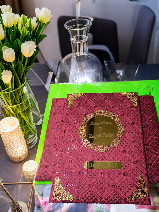 Luxury Embroidery Texture Nikah Booklet – Personalized Golden Acrylic (New Design)