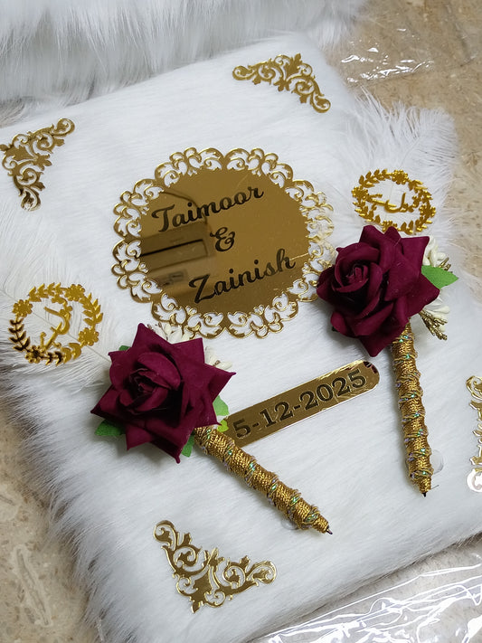Luxury Long-Fur Nikah Booklet | Premium Nikah Nama with Thumb Impression & Signature