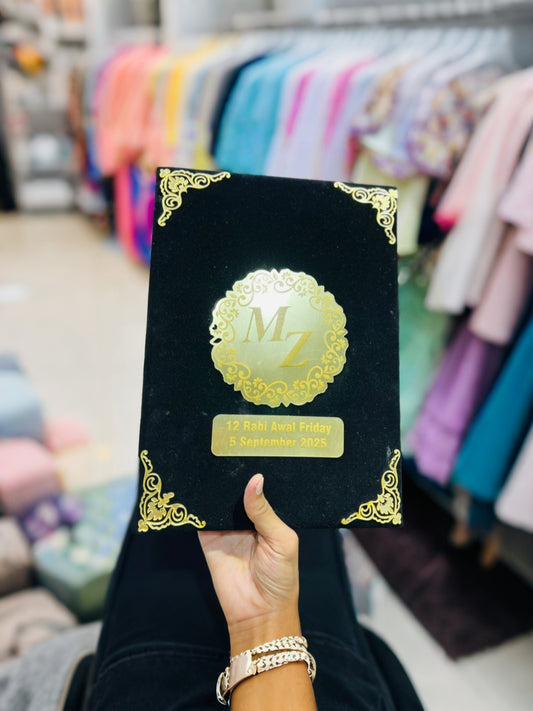 Nikkah booklet Premium Quality Golden Acrylic Sheet (Black Velvet Fabric)