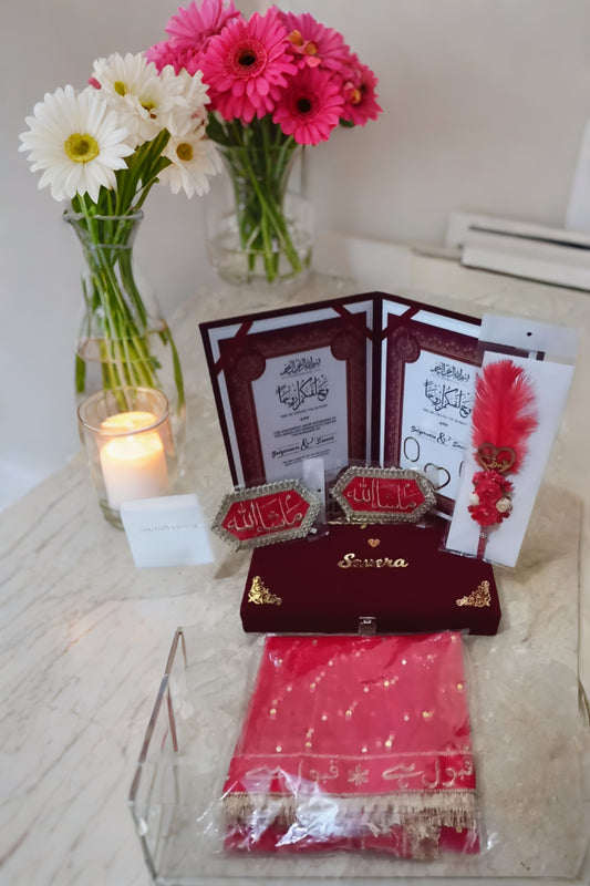 Nikkah booklet Premium Quality Golden Acrylic Sheet (Maroon Velvet Fabric)