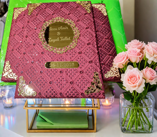 Luxury Embroidery Texture Nikah Booklet – Personalized Golden Acrylic (New Design)