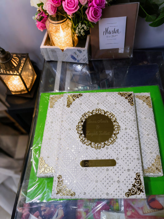 Luxury Embroidery Texture Nikah Booklet – Personalized Golden Acrylic (New Design)