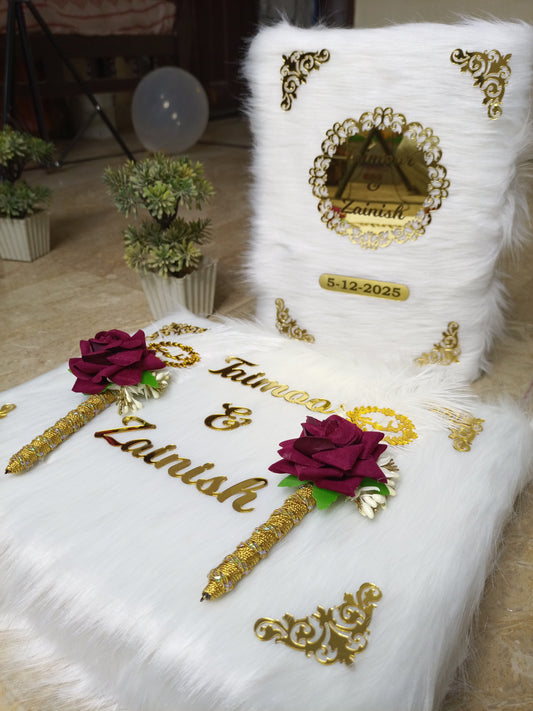 Luxury Long-Fur Nikah Booklet | Premium Nikah Nama with Thumb Impression & Signature