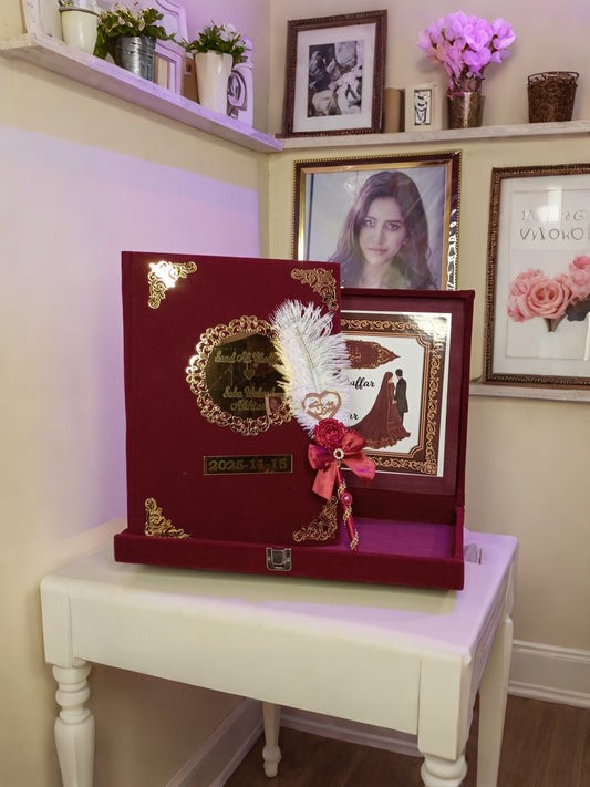 Nikkah booklet Premium Quality Golden Acrylic Sheet (Maroon Velvet Fabric)
